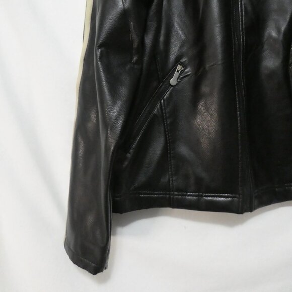 MOTO | large | Dark Brown Faux Leather | Cream Stripes | Zipper Cuffs - Picture 6 of 15